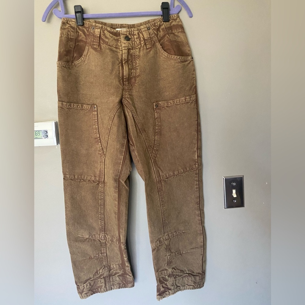 FREE PEOPLE x WE THE FREE SuperSonic Slim Cropped Brown Jeans Size 2 - Picture 7 of 12